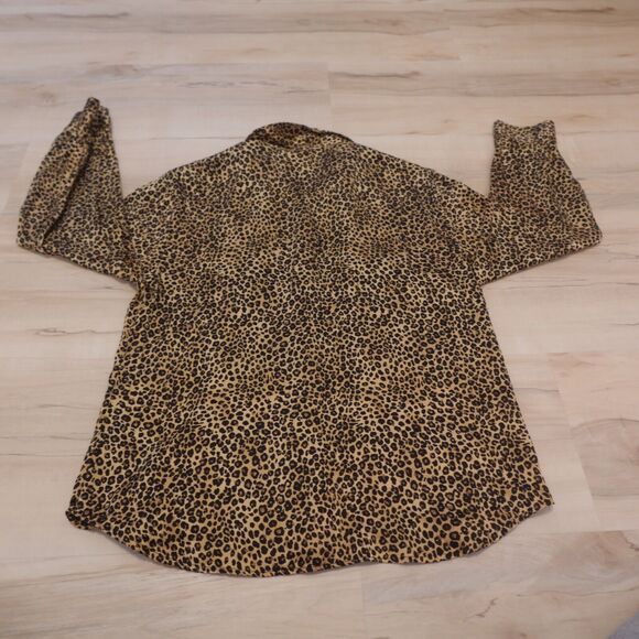 Clio Women 12 Blouse Silk Button Front Cheetah Animal Print Long Sleeve - Picture 2 of 7